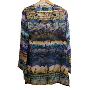 Mishca Swim Beach Cover-up Pool Resort Sheer Top Blouse Women Size L, Boho Style